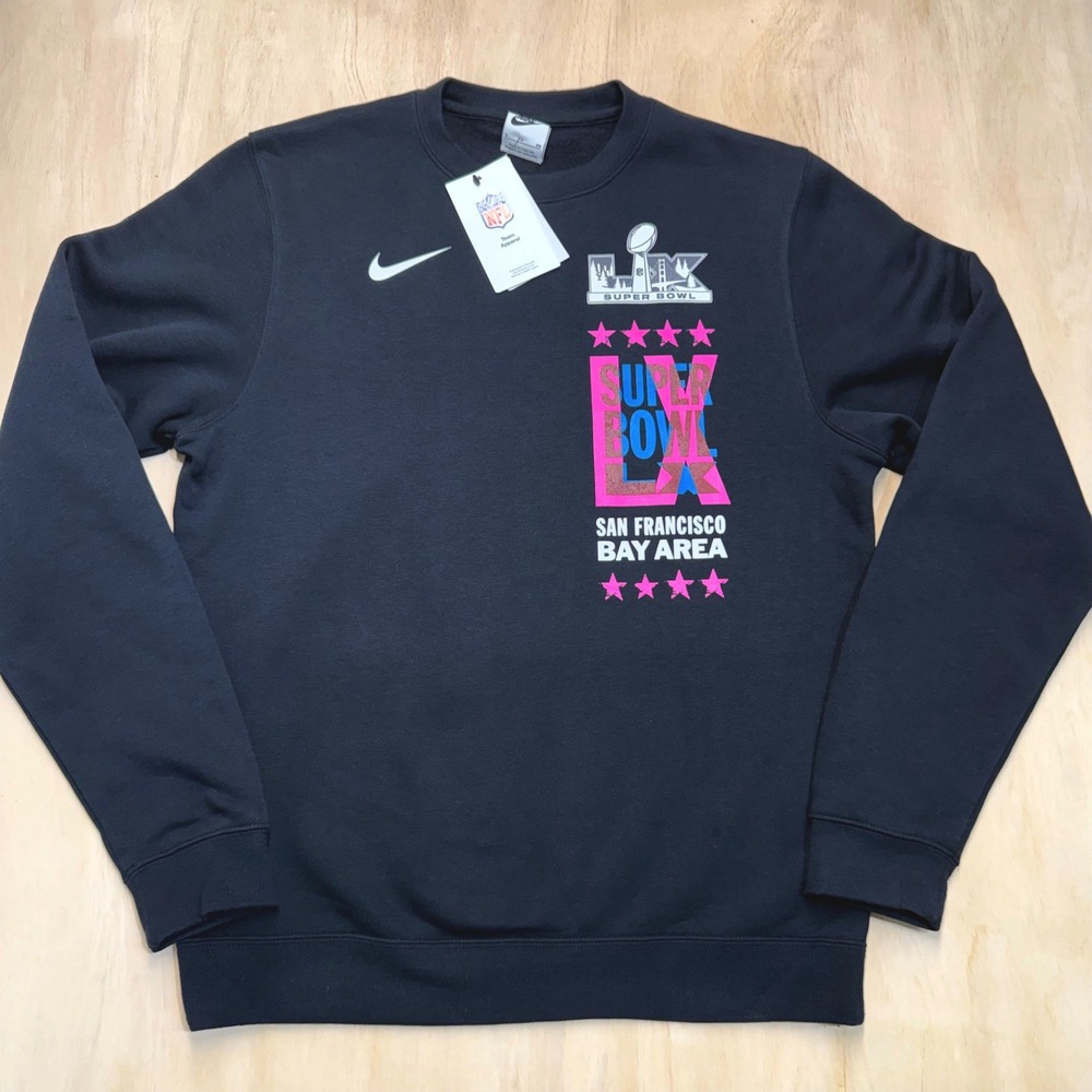 Nike NFL Super Bowl LX Mens S Black Club Sweatshirt NEW San Francisco Bay Area